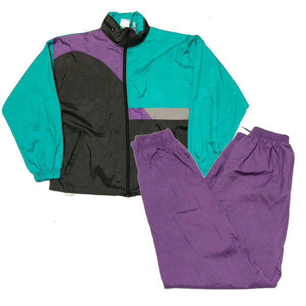 Vintage 90s Tracksuit Set Black/Aqua Size Medium - Beyond 94