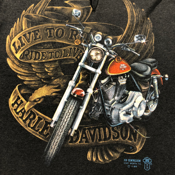 1989 Harley Davidson Live To Ride 3D Emblem Single Stitch Chopped Shirt Size Large