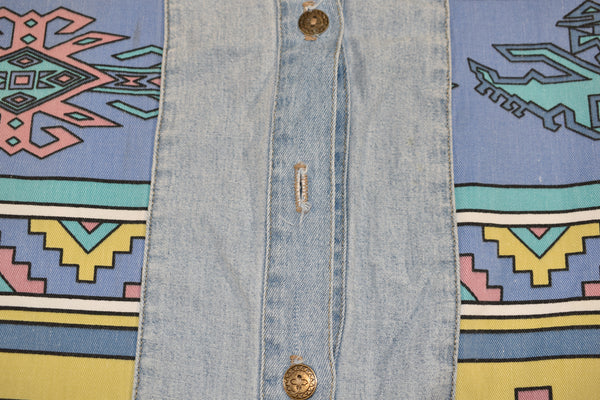 Vintage 80s Embroidered Western Chambray Button Up Shirt Women's X-Large