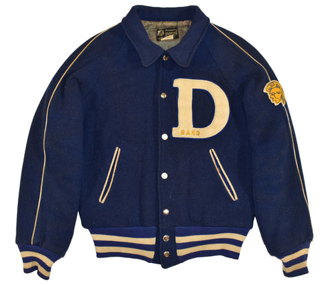 Vintage 60s Derry Area Trojans Chainstitch Band Letterman Wool Varsity Jacket Size Small