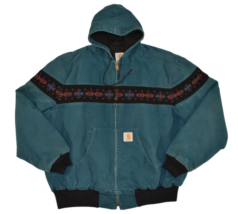 Vintage 90s Carhartt Aztec Hooded Jacket Size X-Large