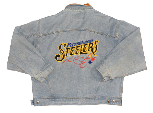 Vintage 00s Pittsburgh Steelers Embroidered Denim Jean Jacket Size X-Large