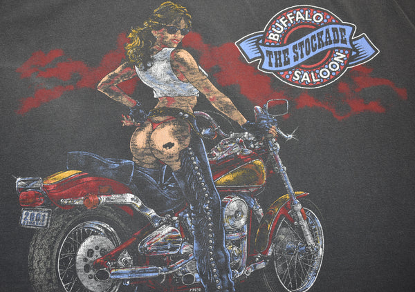 2001 Buffalo Saloon Sexy Biker Chick Chopped Shirt Size Large