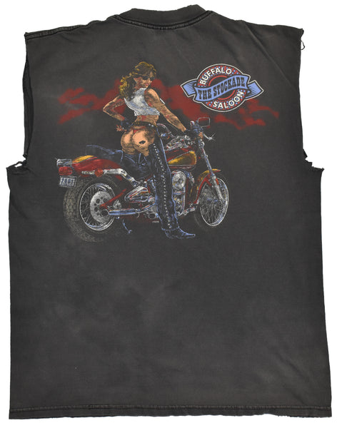 Vintage 2001 Buffalo Saloon Sexy Biker Chick Chopped Shirt | Beyond 94