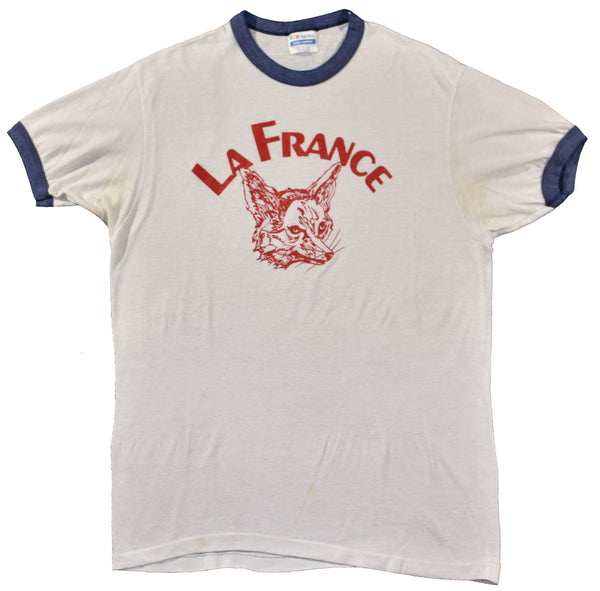 Vintage 80s LA France Wolf Ringer Shirt Size X-Large
