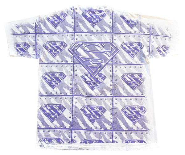 1992 DC Comics Superman Man Of Steel All Over Print Single Stitch Shirt Size X-Large