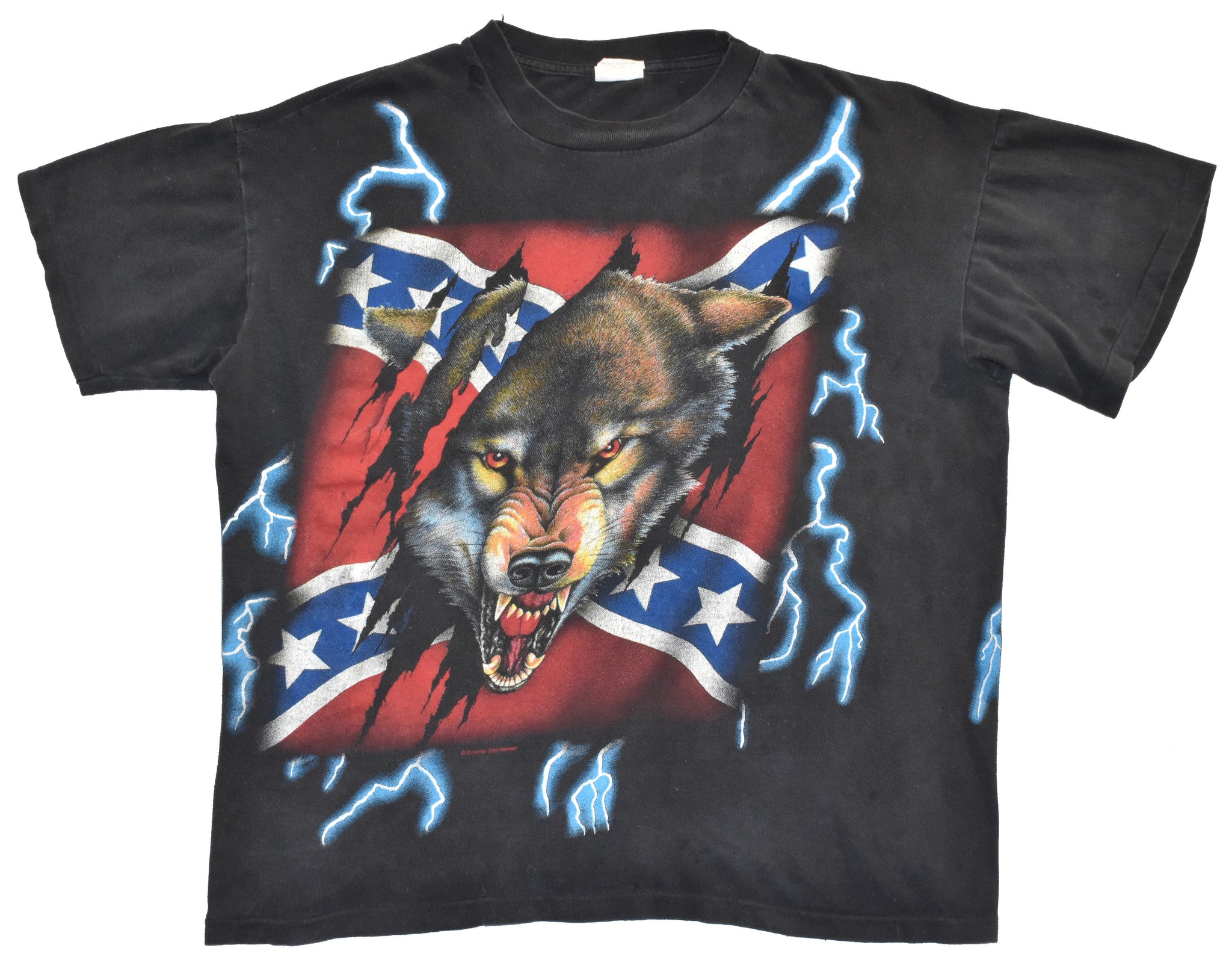 Vintage 90s American Thunder Wolf All Over Print Single Stitch Shirt Size Large