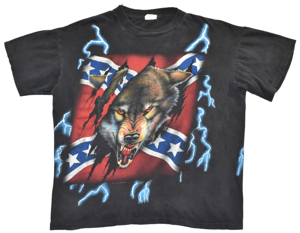 Vintage 90s American Thunder Wolf All Over Print Single Stitch Shirt Size Large