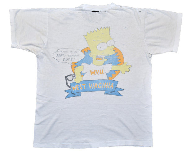 Vintage 90s Distressed Bart Simpson WVU Party Dude Single Stitch Shirt | Beyond 94