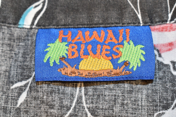 Vintage 90s Hawaii Blues Black Hawaiian Button Up Shirt Size Large