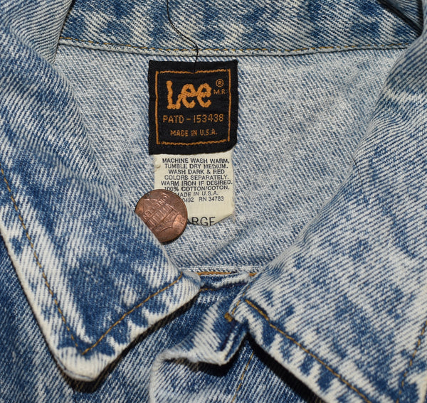 Vintage 80s Lee Acid Wash Denim Jacket Size Large