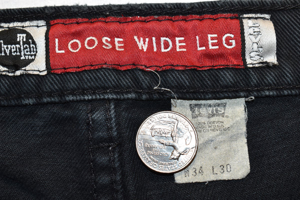 Vintage 90s Levis Silvertab Loose Wide Faded Black Jeans Size 34" x 30"