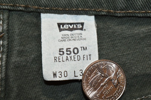 Vintage 90s Levis 550 Orange Tab Olive Distressed Jeans Size 29" x 32"