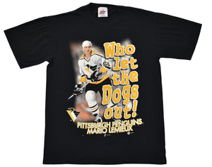 Vintage 90s DS Pittsburgh Penguins Mario Lemieux Who Let The Dogs Out Single Stitch Shirt | Beyond 94