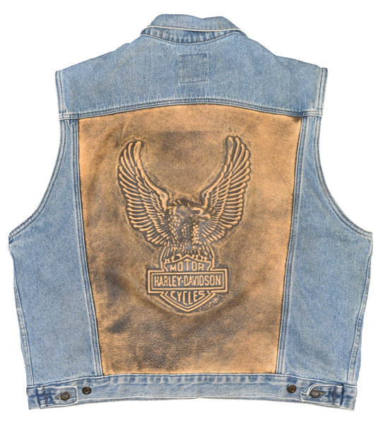 Vintage 90s Harley Davidson Leather Patch Denim Vest Size X-Large