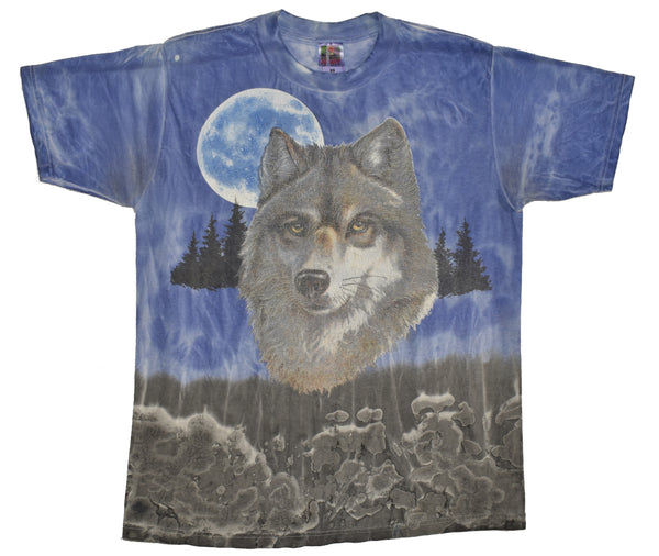 Vintage 00s Wolf Tie Dye ALL Over Nature Shirt Size Medium