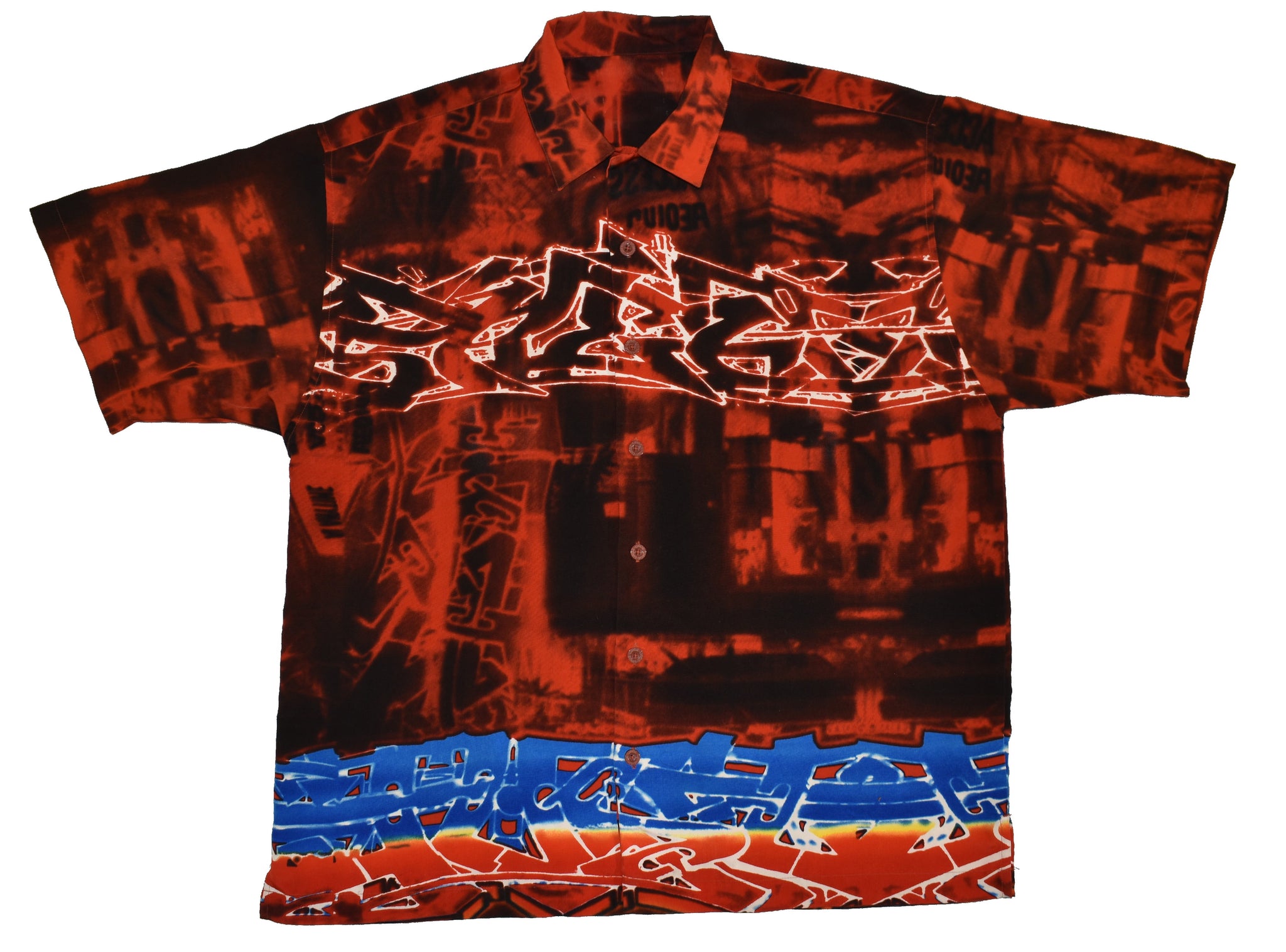Vintage 90s Urge Streetwear Graffiti All Over Print Button Up Shirt Size X-Large