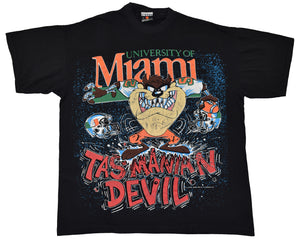 Vintage 90s Miami Hurricanes Taz Looney Tunes All Over Print Single Stitch Shirt | Beyond 94