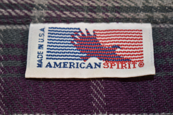 Vintage 80s American Spirit Purple Plaid Thick Flannel Size X-Large
