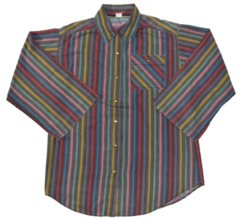 Vintage 80s Vertical Striped Snap Button Shirt Size Women’s X-Large