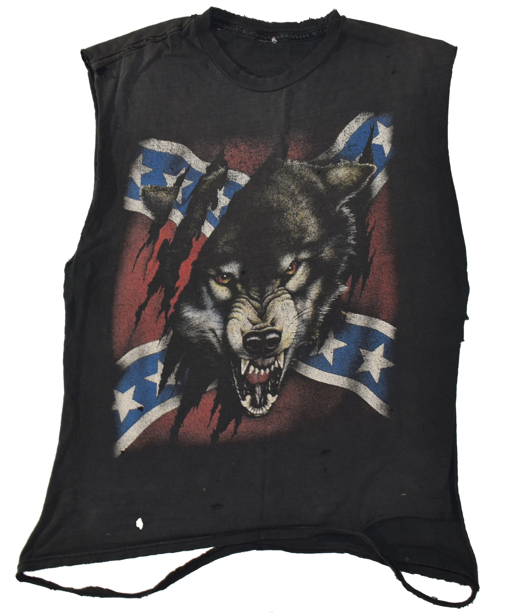 Vintage 90s American Thunder Wolf Distressed Tank Top Shirt Size Large