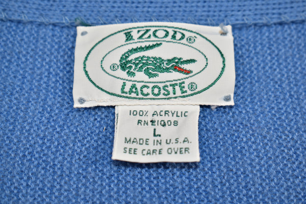 Vintage 80s Izod Lacoste Baby Blue Cardigan Size Large