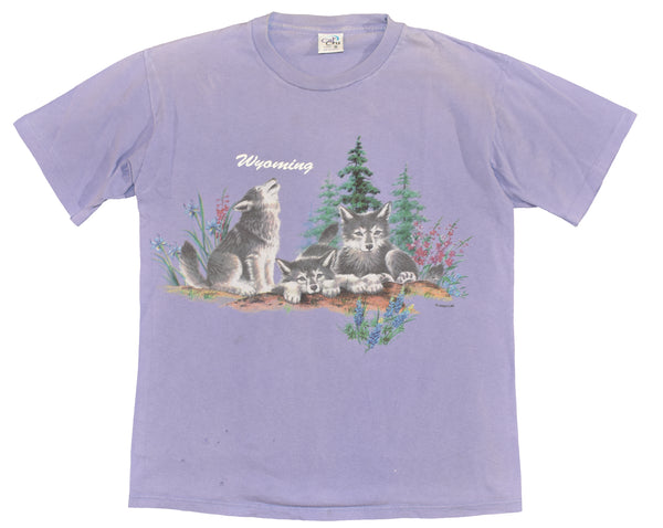 Vintage 90s Wyoming Young Wolves Single Stitch Shirt Size Medium
