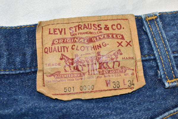 Vintage 80s Levis 501 Button Fly Dark Wash Selvedge Jeans Size 36" x 28"