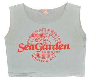 Vintage 80s Montego Bay Sea Garden Crop Top Shirt Size Women's Medium