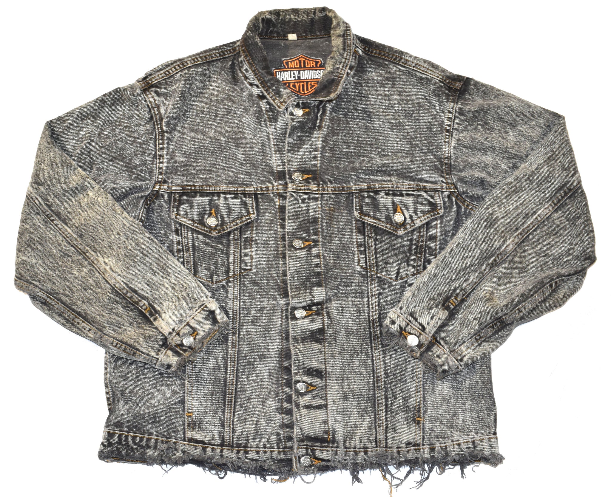 Vintage 1987 Harley Davidson Distressed Black Acid Wash Jean Jacket | Beyond 94