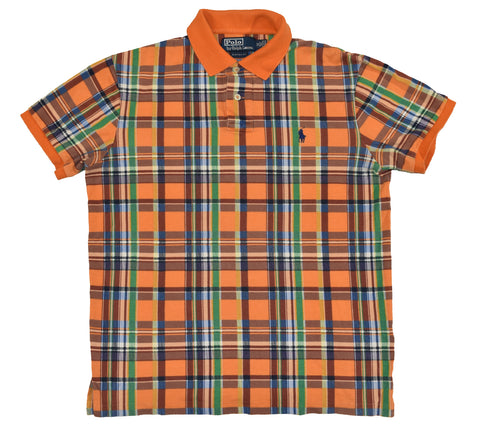 Vintage 00s Ralph Lauren Orange Plaid Polo Shirt Size Medium