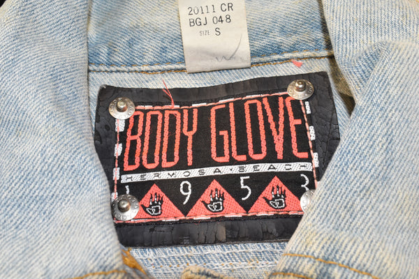 Vintage 80s Body Glove Embossed Denim Lightwash Jean Jacket Size Small