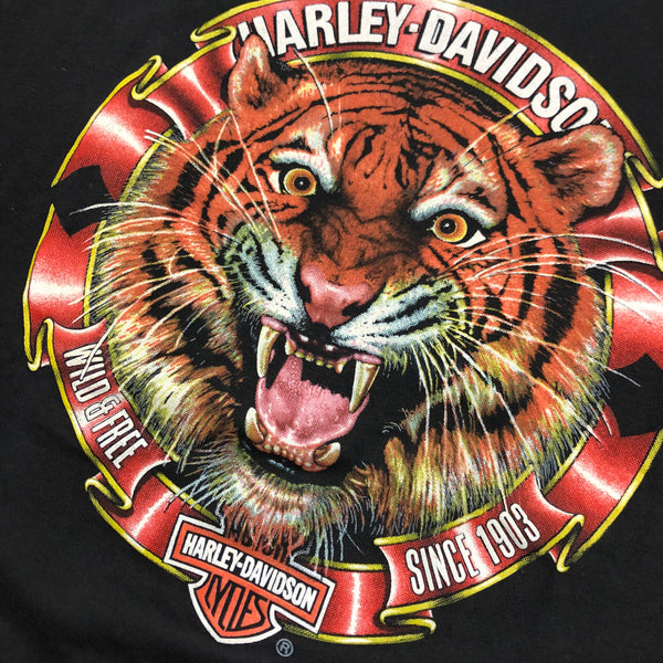 Vintage 80s DS Harley Davidson Tiger Wild & Free 50/50 Blend Single Stitch Shirt Size X-Large