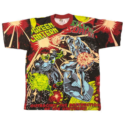 Vintage 90s DS DC/Marvel Comics Green Lantern Silver Surfer All Over Print Shirt | Beyond 94