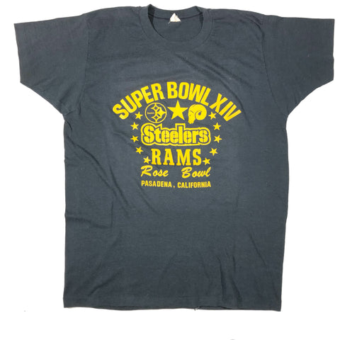 Vintage 1980 Pittsburgh Steelers Los Angeles Rams Super Bowl 14 50/50 Blend Single Stitch Shirt | Beyond 94