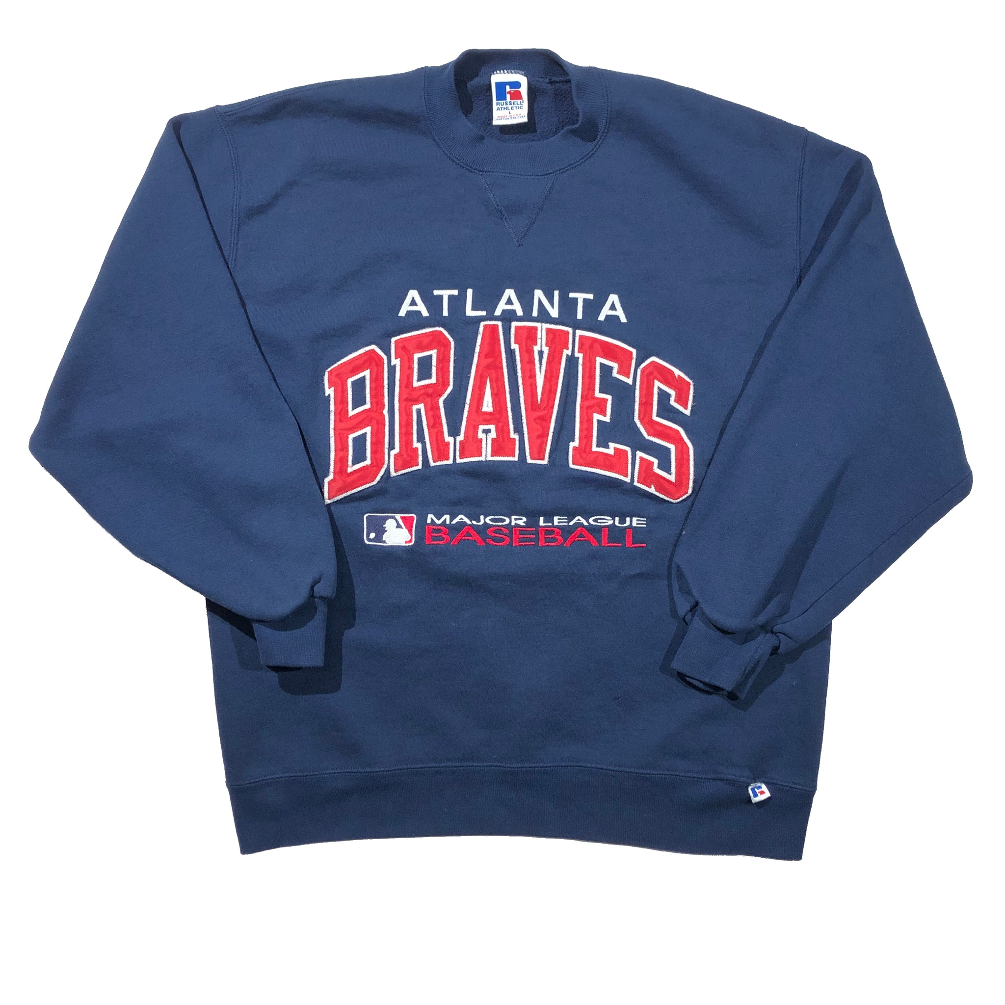 Vintage 90s Atlanta Braves Russell Athletic Embroidered Sweatshirt | Beyond 94