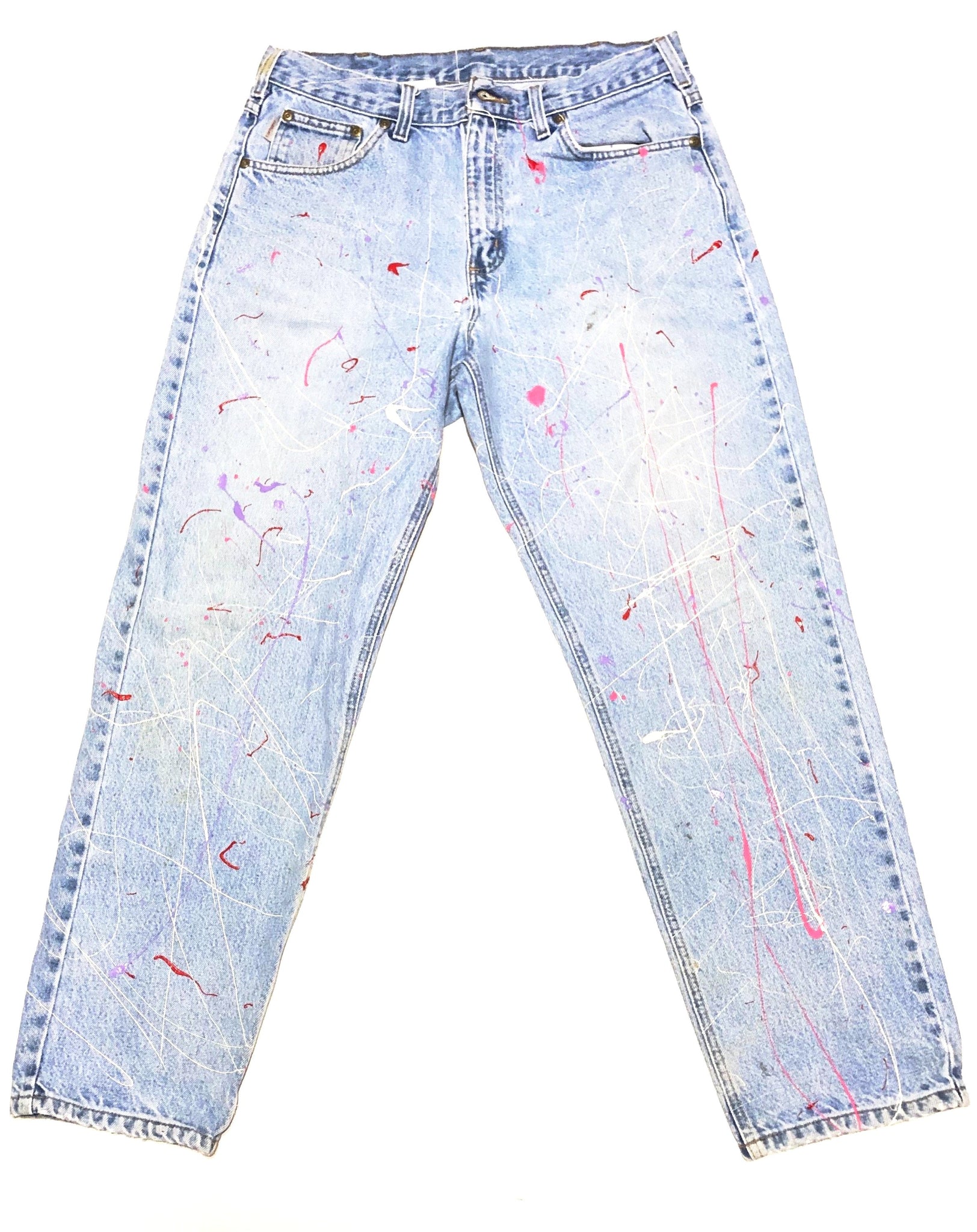 Custom 1/1 Paint Splattered Carhartt Jeans Light Wash Size 34x30 - Beyond 94
