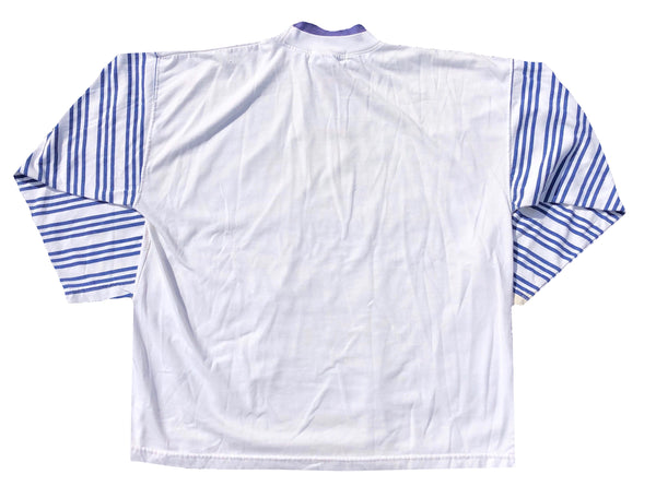 Vintage 90s Free Spirit Fun Striped Shirt White/Blue Size Large