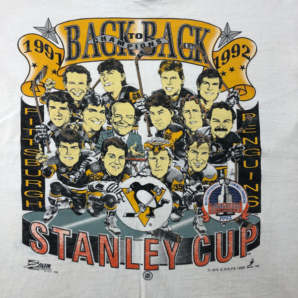 1992 Pittsburgh Penguins Back 2 Back Caricature Single Stitch Shirt Size Large