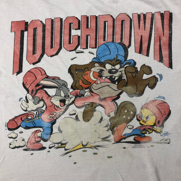 Vintage 90s Looney Tunes Touchdown Distressed Single Stitch Shirt Size Large