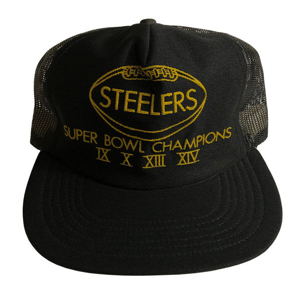 Vintage 1980 Pittsburgh Steelers 4x Super Bowl Champions Mesh Trucker Snapback Hat | Beyond 94