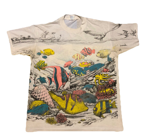 Vintage 90s Ocean Life All Over Print Single Stitch Shirt Size X-Large - Beyond 94