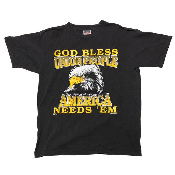 1995 Single Stitch God Bless Union People Shirt Black Size Large - Beyond 94