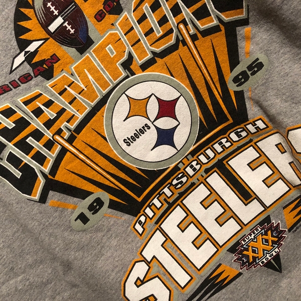 1995 Pittsburgh Steelers AFC Champs Starter Sweatshirt Grey Size X-Large - Beyond 94