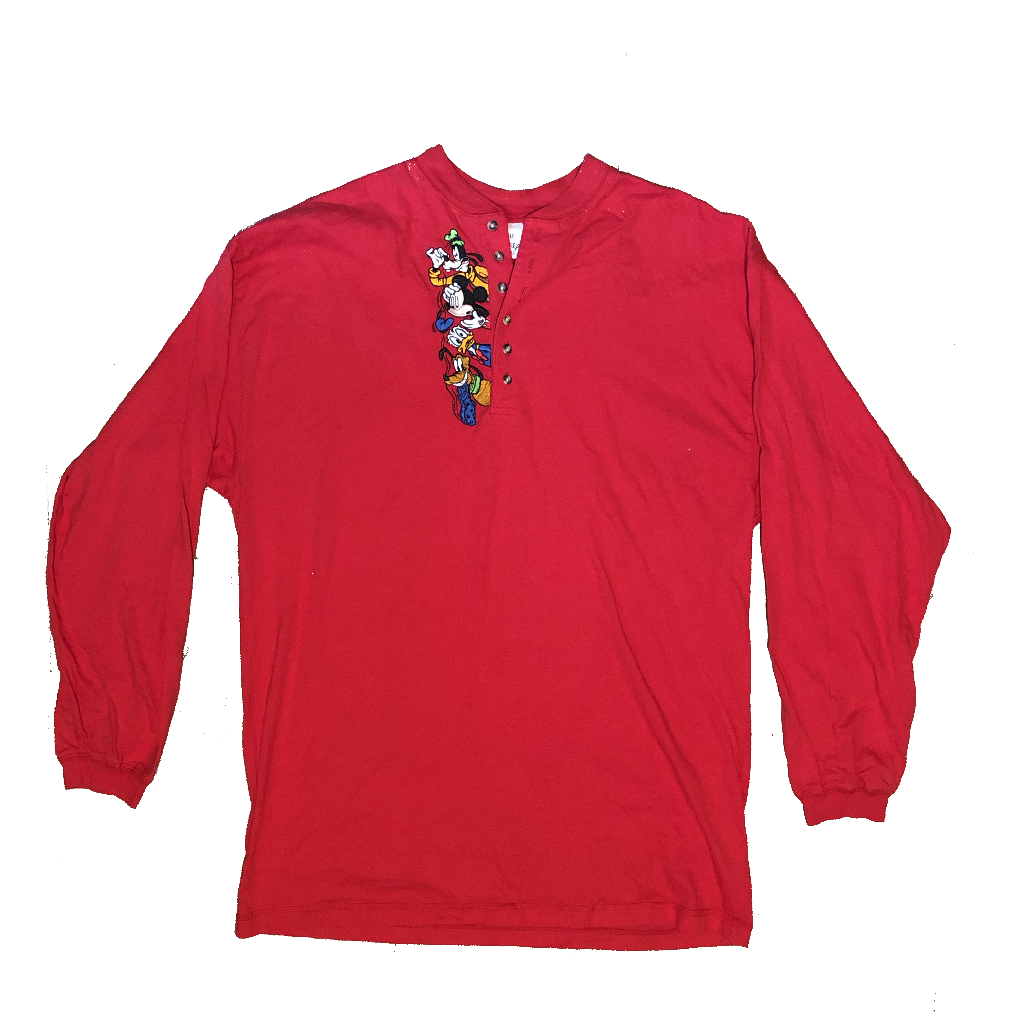 1999 Disney Embroidered Long Sleeve Henley Red Size X-Large - Beyond 94