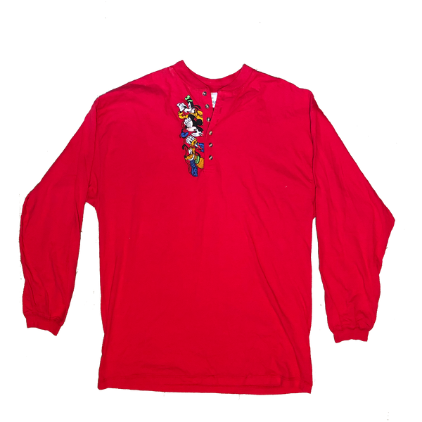 1999 Disney Embroidered Long Sleeve Henley Red Size X-Large - Beyond 94