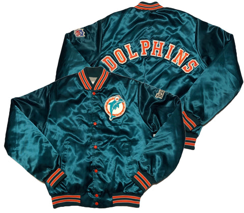 Vintage 80s Locker Line Miami Dolphins Satin Jacket Size Medium - Beyond 94