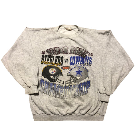 1995 Super Bowl XXX Cowboys vs Steelers Sweatshirt Grey Size Large - Beyond 94