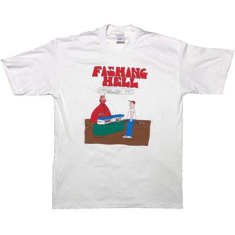 1995 Single Stitch Fishing Hell Shirt White Size X-Large - Beyond 94