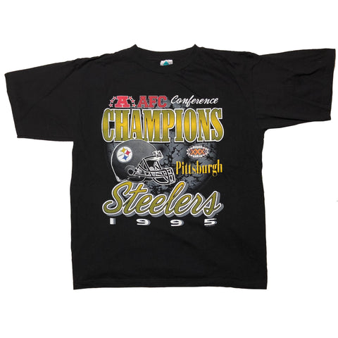 1995 Pittsburgh Steelers AFC Champions Shirt Black Size X-Large - Beyond 94